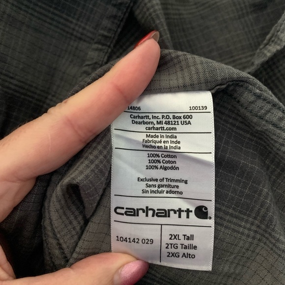 Carhartt Mens 2XL Tall Button Up Shirt Long-sleeved Relaxes Fit Gray Shirt - Picture 3 of 9